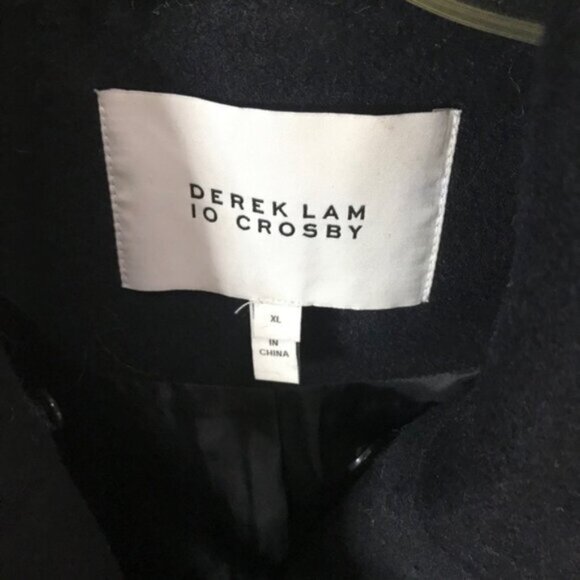 DEREK LAM 10 CROSBY New Minimalist Wool Coat Faux Fur Trim Oversized Pockets XL - Picture 15 of 16